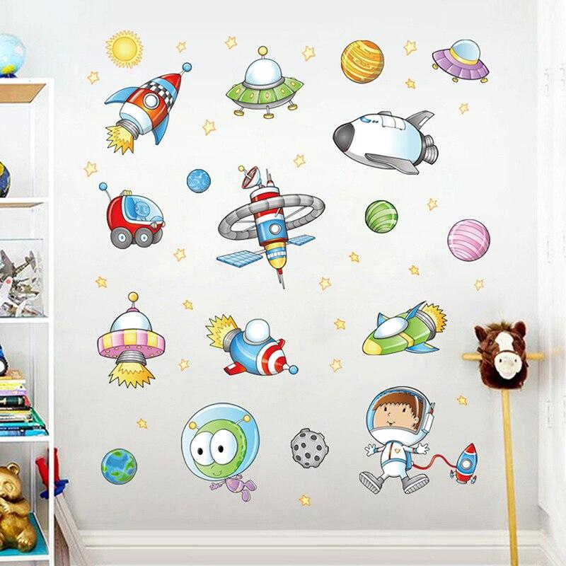 

Cartoon Astronaut Outer Space Planet Art Wall Sticker Diy Children Stickers Kids