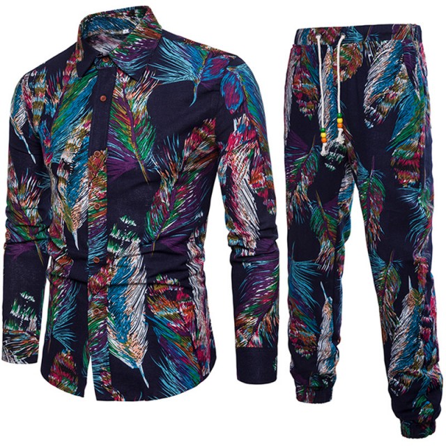 

Mens Shirts Tracksuit Pants Sets Two Piece Beach Clothes Party Shirts Suit 2018 Men Streetwear Fashion Flower Printed Sweat Pant, Gray