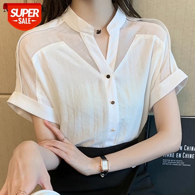 

New Plus Size Summer Tops For Women 2021 Blouse Short Sleeve V-neck Cardigan White Shirt Women Casual Chiffon Blouse Blusas 9635 #6v6V