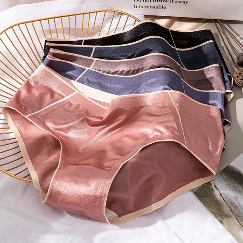 

Seamless Ice Silk Panties Women Fashion Solid Color Underwear Ladies Soft Lingerie Solid Sexy Panty, Black