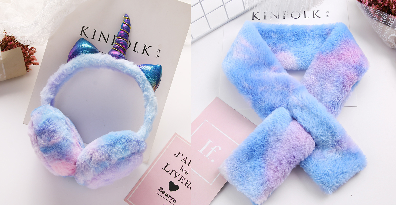 

Kids Plush Unicorn Earmuff and Scarf Sets 1-6Years Child Winter Thicken Warmer Ear Muffs Cartoon Designer Ear-muffs, S#2