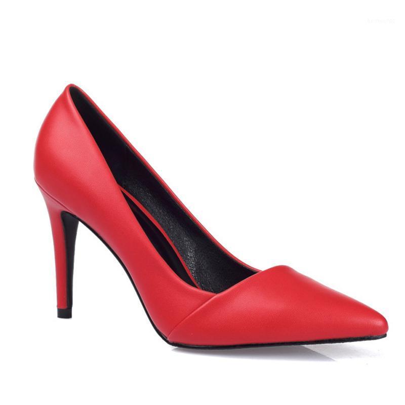 

Women Patchwork Shoes Solid Leather Pumps Stiletto Thin High Heels Large Size 42/43 Work Shoes Pointy Toe Shallow Single Shoe1, 5cm red leather
