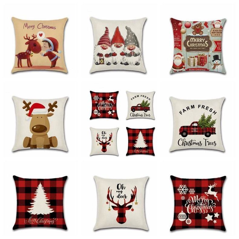 

Pillowcase Christmas Santa Claus Elk Pillow Case Christmas Cartoon Print Pillow Case Sofa House Simple Christmas Decoration, Random style