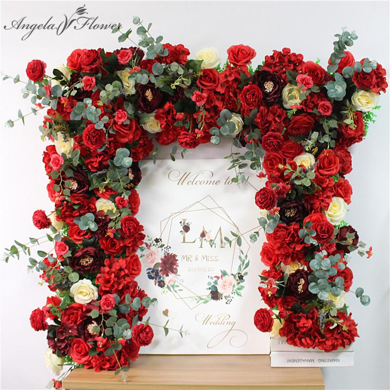 

Custom DIY rose peonies leaf hydrangea artificial flower wedding beckdrop decor arch flower arrangement road guide row, White b 60 cm