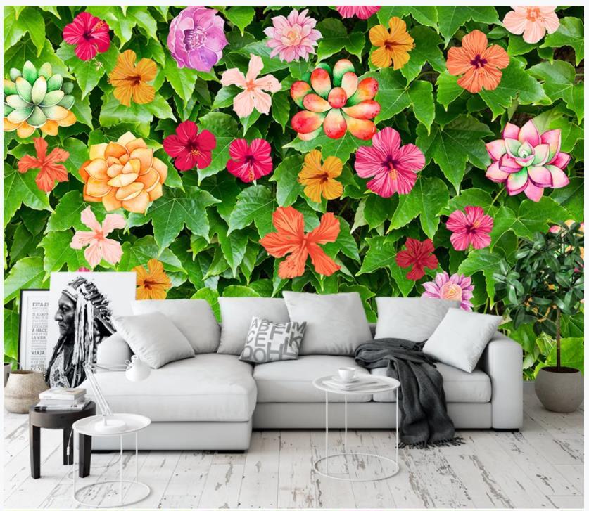 

Custom photo wallpaper for walls 3 d murals wallpapers Fresh green wall flowers mural living room tv background wall painting, As pic