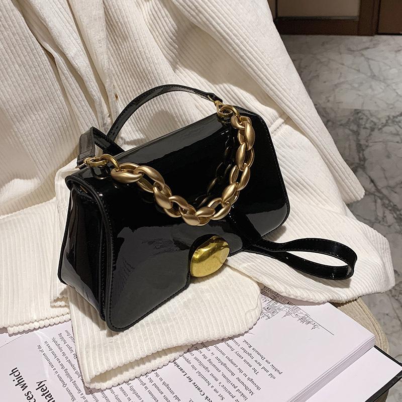 

2021 New Trendy Chain Handbag All-match One-shoulder Messenger Handbags All-match Western-style Patent Leather Small Square Bag, Coffee