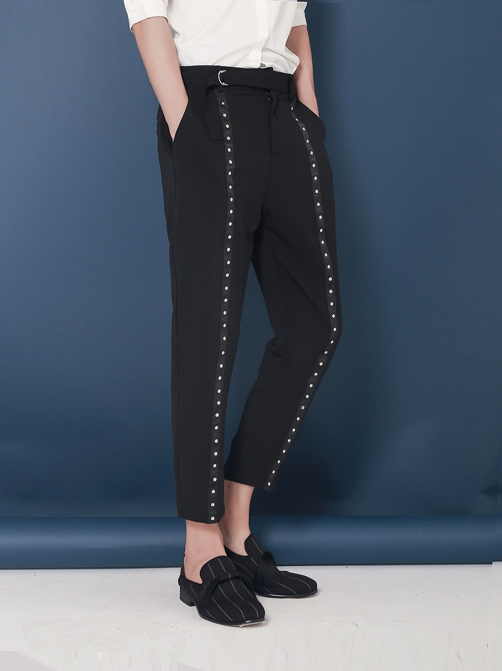 

2021 New Original Thin Nail-decorating Feet 9-coconut Korean-style Men's Pants Fashion Designer Pants. M-3xl. QBII, Black