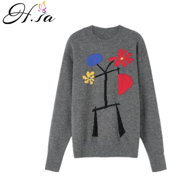 

Hsa Winter oversize jumper 2020 Winter Clothes Oneck Retro Vintage Floral Jacquard Beige Sweater Pull Jumpers, Hf200264 grey