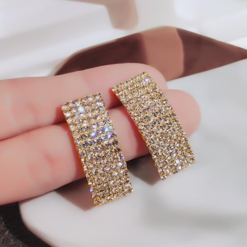 

Stud Earrings For Women Luxury Hyperbole Sexy Nightclub Square Full Of Cubic Zirconia Gold Silver Color Fashion Jewelry KBE216