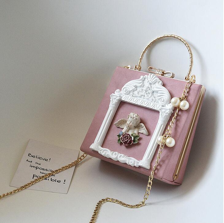 

Factory wholesale women bags street trend angel carved womens chain bag sweet and lovely Pearl womenes shoulder handbag fashion messenger handbags