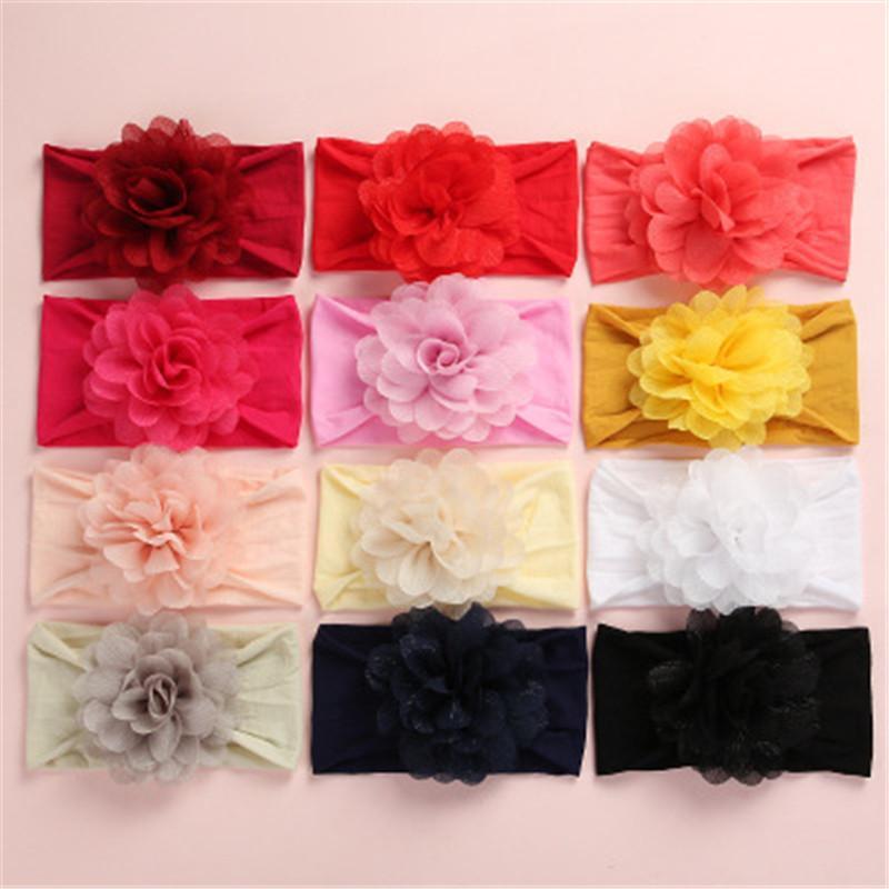

Baby Headband Nylon Big Chiffon Flower Headbands Bow Hair Band newborn Girl Toddler Turban Head Wrap Children Hair Accessories1, White