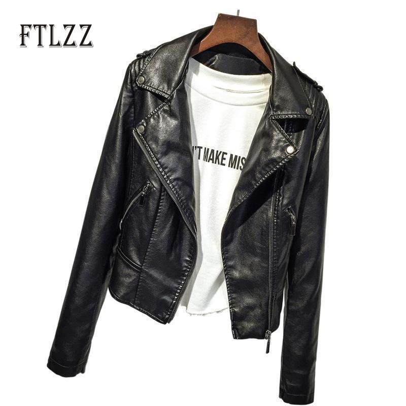 

Women trun-down collar faux leather jacket new spring autumn slim long sleeved pink leather coats ladies biker moto PU outwear