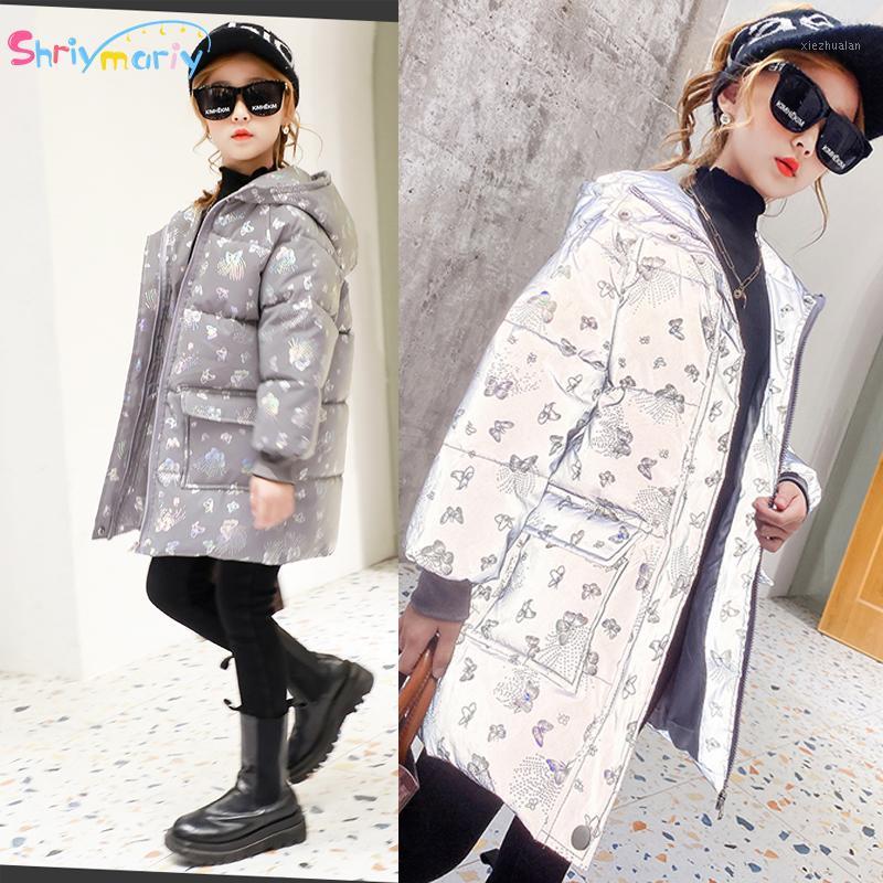 

SHRIYMARIY Child Coat Girl Winter Reflective Luminous Cotton Down Jacket for Teens Butterfly Print Parkas Hoodied Kids Clothing1, Color as shown