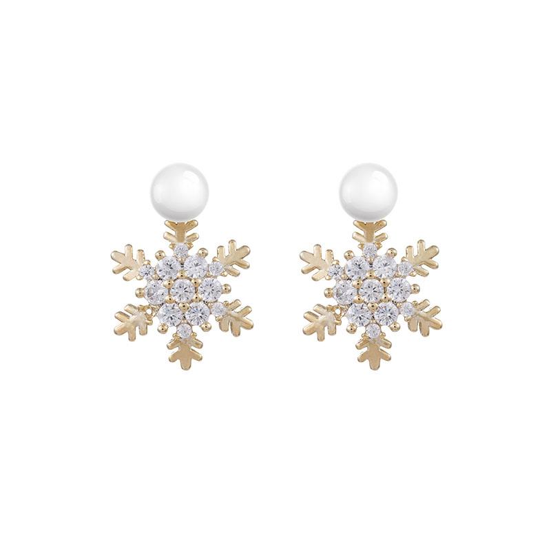 

Stud Fashion Snowflake Simulated Pearl Earrings For Women Alloy Wedding Elegant Jewelry Couple Christmas Gift