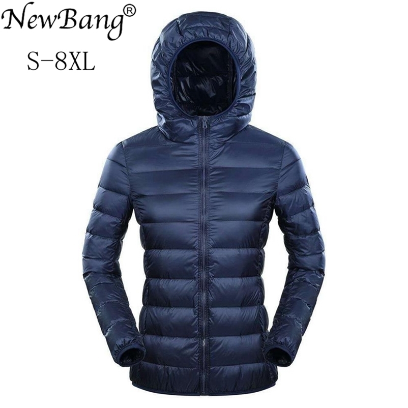 

NewBang Brand 7XL 8XL Down Jacket Women Hooded Ultra Light Down Jacket Women Plus Feather Winter Thin Warm Windbreaker Coats 201110, White