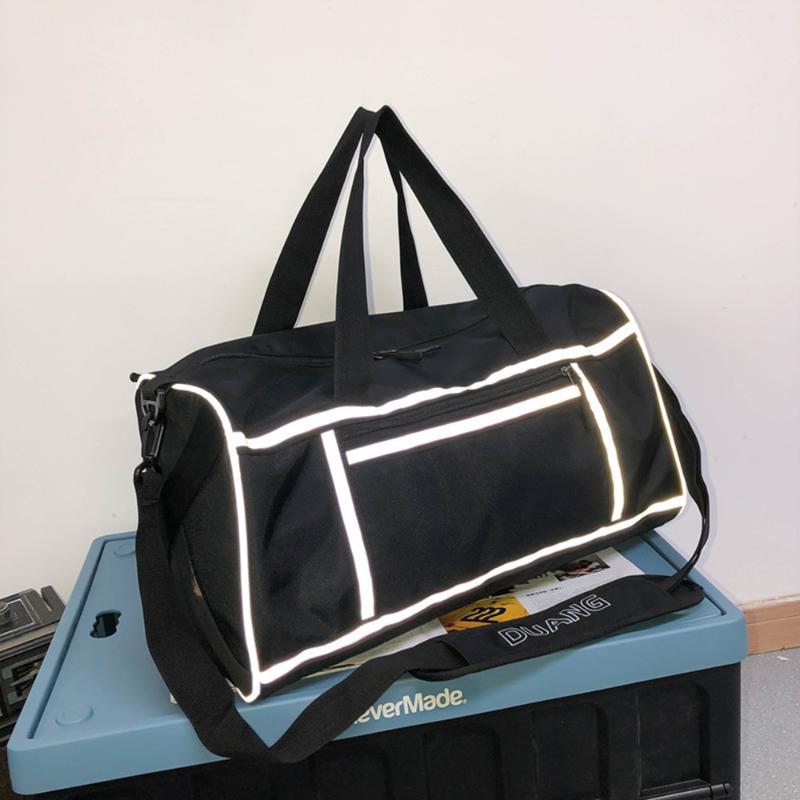 

Gym Shoulder Bag With Reflective Stripe Dry Wet Separation Packing Organizer Waterproof Nylon Sport Travle Duffel Bags X236A, Black