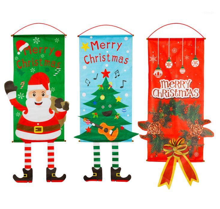 

Christmas Banner Elf Snowman Cloth Hanging Scroll Cartoon Canvas Window Wall Decoration Scroll Flag Product Hot Sale1