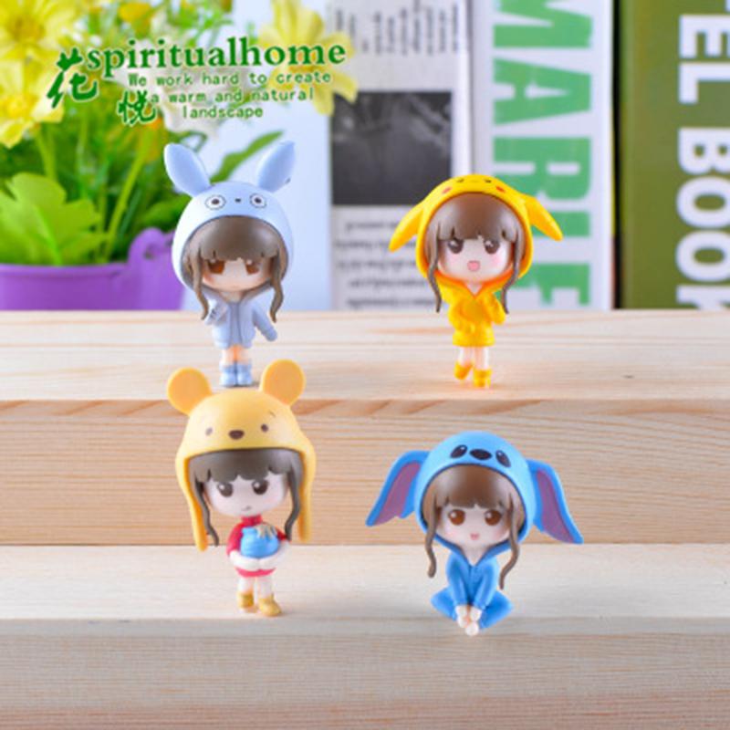 

ZOCDOU 4 Pieces Big Hat Anime Girl Small Statue Doll Toy Child Diy Fairy Figurine Garden Desk Crafts Miniatures Decor Ornament