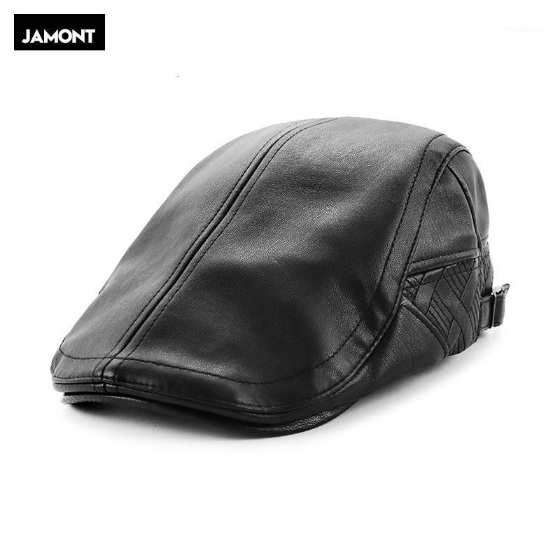 

New Autumn Winter Beret Caps Unisex Mens Hats PU Leather Solid Beret Hat British Retro Men Women Woolen Flat Cap Boina Hat1, Black