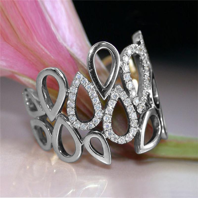 

Wedding Rings Modyle Fashion Hollow Out Water Drop Linked Women Finger Ring Silver Color CZ Stylish Versatile Female Party Daily Wear