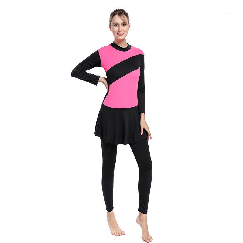 

2020 Conservative High Elasticity Tight Muslim Swimwears 2 Piece Plus Size Swimwear Muslim Wear for Women Long Sleeve pants 5XL1