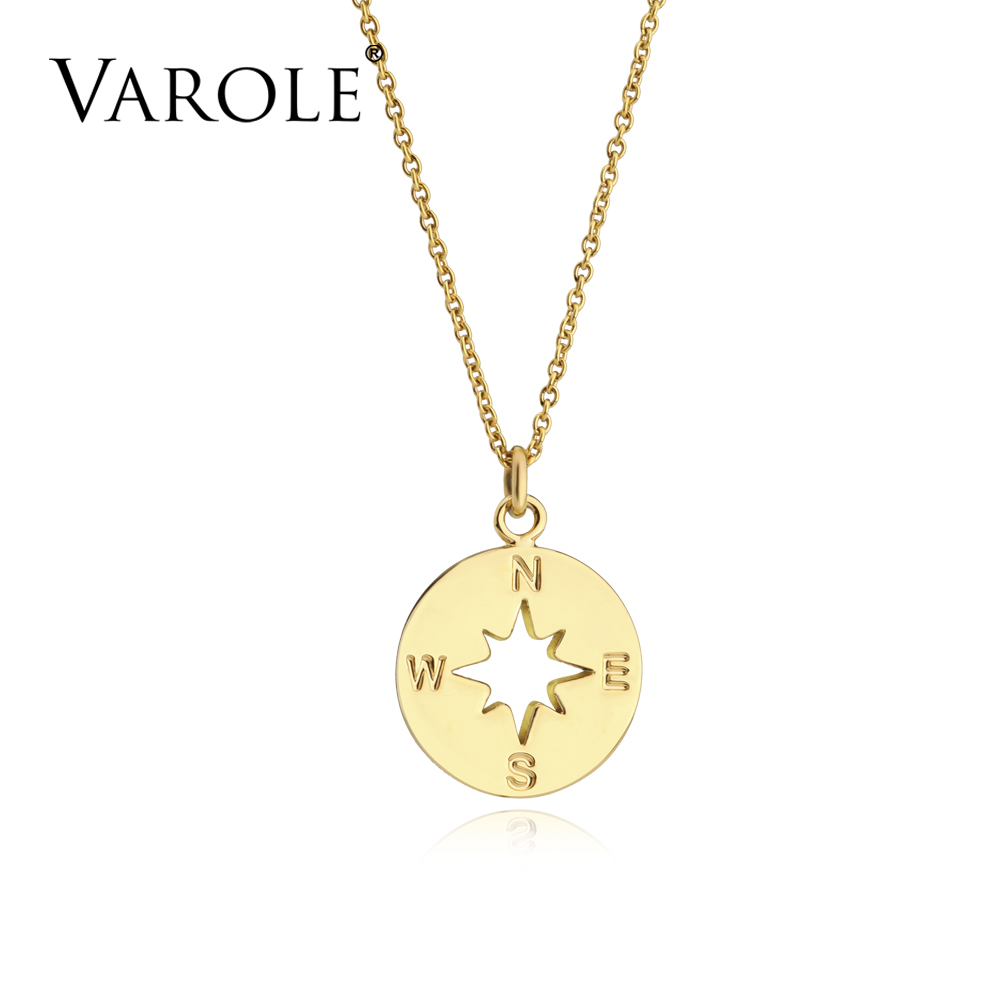 

VAROLE 16in Compass Necklaces & Pendants Gold Color Stainless Steel Chain Choker Necklace Women Jewelry Kolye Collier