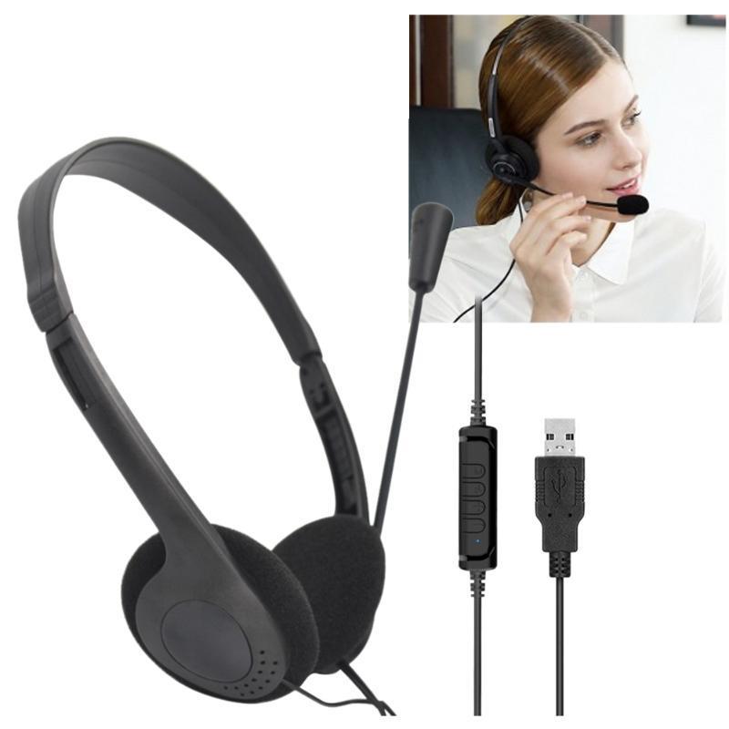 

Clear Voice With Microphone Online Teaching USB Wired Computer Headset Volume Control Noise Reduction Conference Gaming PC1, Black