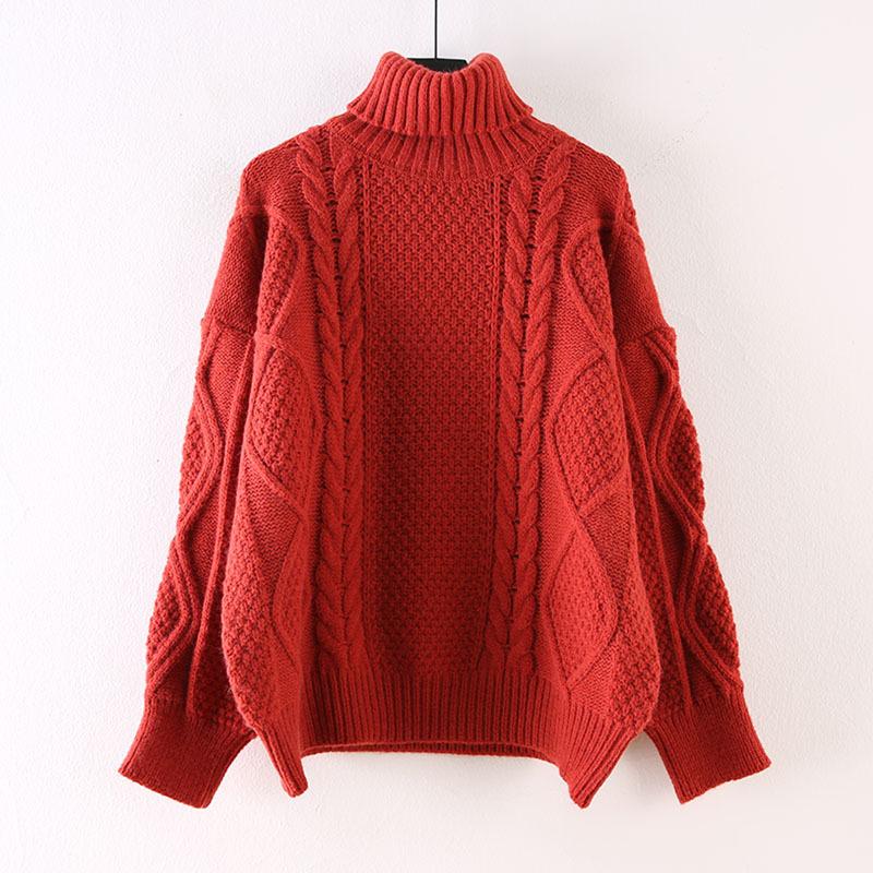 

Thick line high neck sweater for women's autumn and winter thickened loose lazy wind twist Pullover Sweater, Black