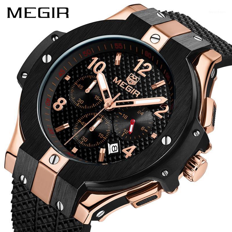 

Wristwatches MEGIR Chronograph Sport Watch Men Creative Big Dial Army Quartz Watches Clock Wrist Hour Relogio Masculino1, Slivery;brown