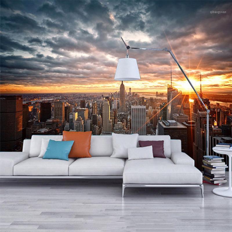 

Photo Wallpaper Beautiful New York City Sunset Landscape Art Photography Background Wall 3D Mural Dining Room Home Decor Fresco1, Silk cloth