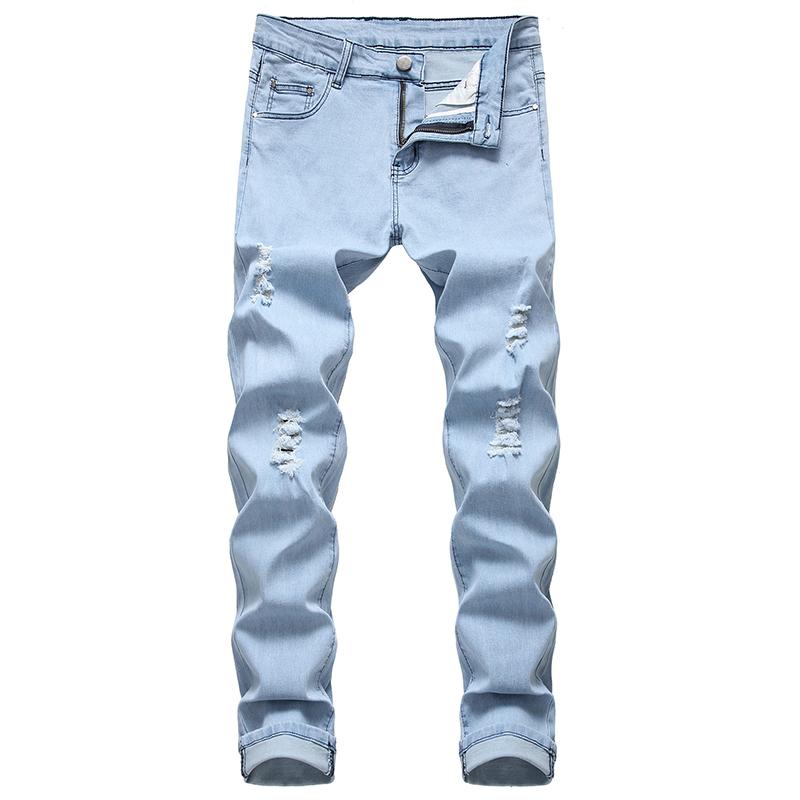 

Men high street style thigh hole stretch slim-fit denim trousers with personalized design men's jeans, 7601 dark blue