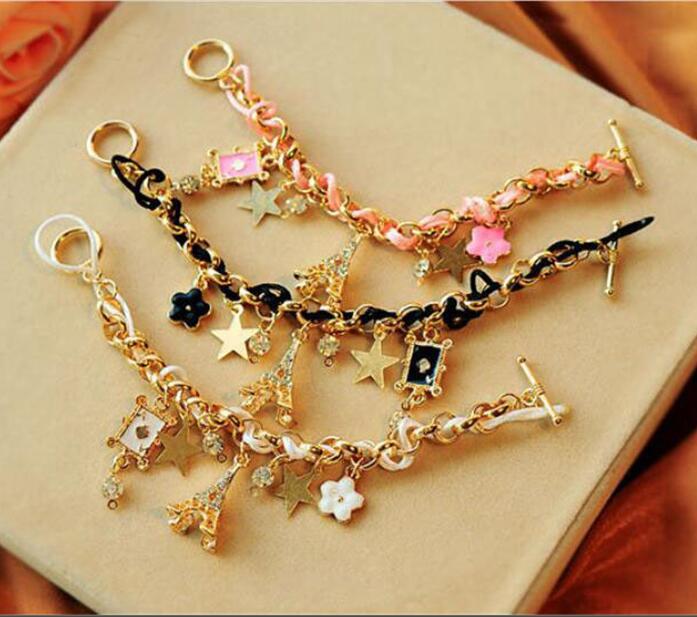 

Fashion five pointed star and five leaf flower bracelet European and American Bracelet FB175 mix order 20 pieces a lot Charm Bracelets