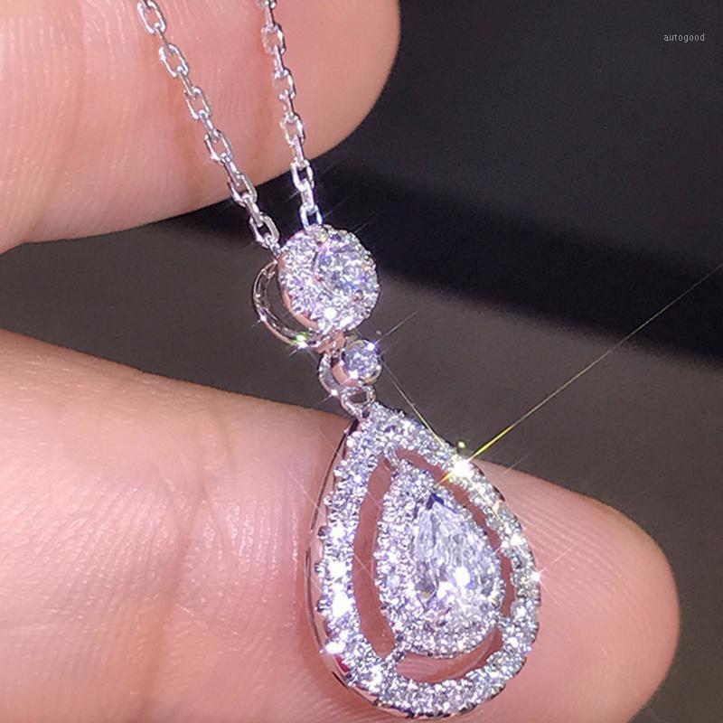 

Chains 18K Gold Plated Imitation Diamond Necklace Zircon Clavicle Chain Drop Pear Shaped Pendant Women Jewelry1