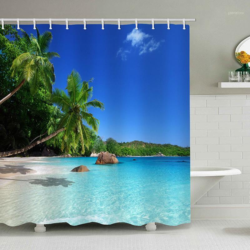 

Beach Shower Curtain Coconut Tree Blue Sky Sea Beach Shower Curtain High Quality Waterproof Polyester Bath Screen For Home Decor1