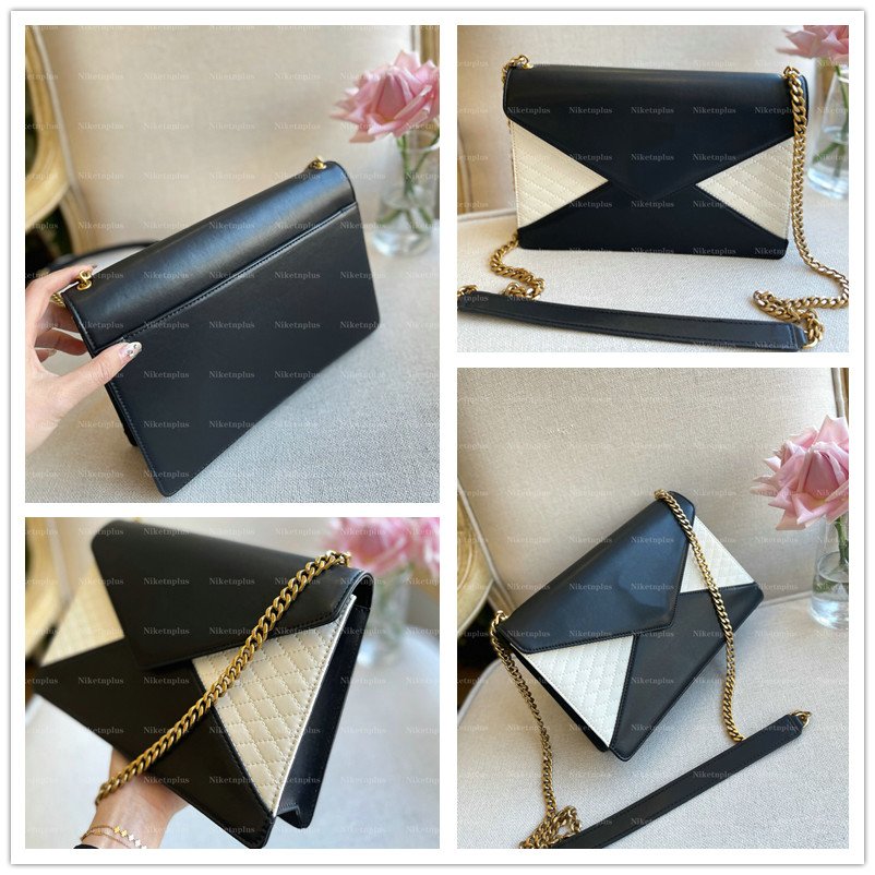 

Designer Retro Black White Gaby Shoulder Bags Quilted Lamb Leather Chain Package Handbags Magnetic Long Strap Cross Body Bag Famous Wallets Purse Size 27 cm, #2