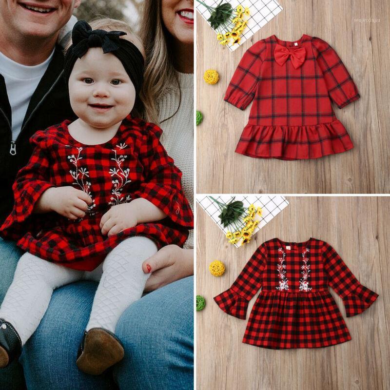 

Goocheer Baby Dress Christmas Toddler Kids Baby Girl Flare Long Sleeve Xmas Plaid Dress Casual Clothes1