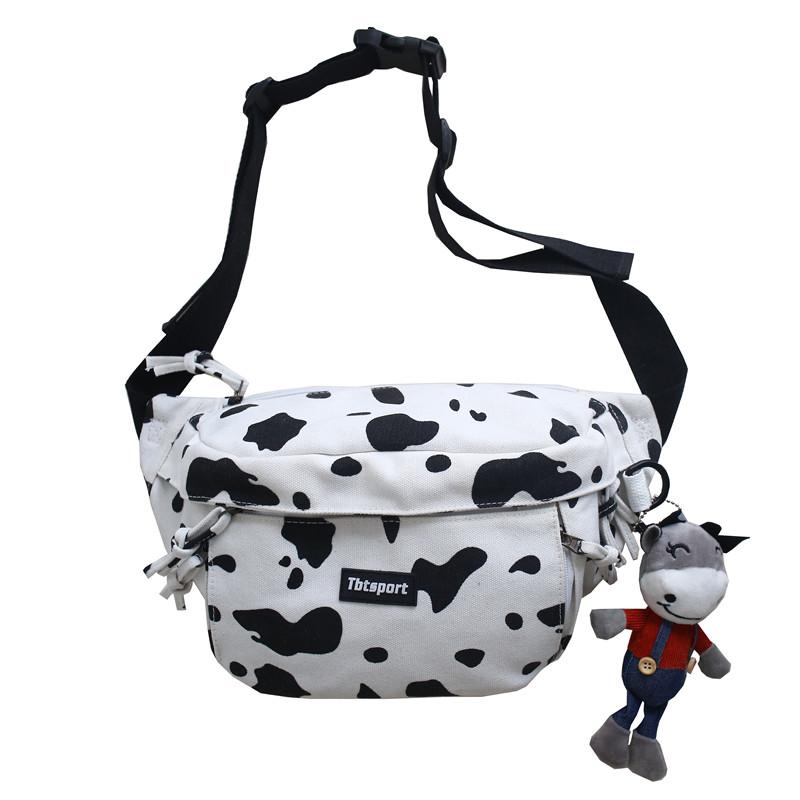 

Cow print canvas chest bag bolsa transversal feminina torebka nerka riñoneras de mujer saszetka nerka damska women waist pack, Multi