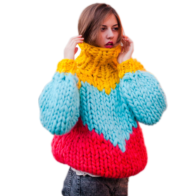 

Ms Winter streetwear handmade garments weave turtleneck loose 5xl thick line sweater, Picture color