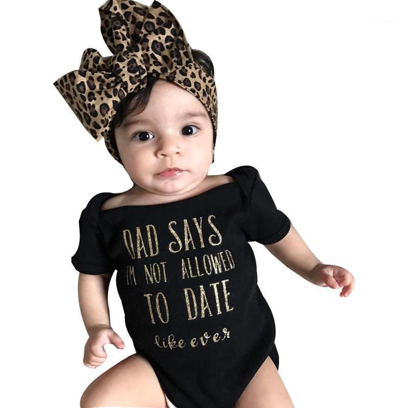 

Newborn Baby Girls Clothes Short Sleeve Letter Romper Jumpsuit +Leopard print Headband Outfits Set For 3 6 12 18Months Baby1, Black