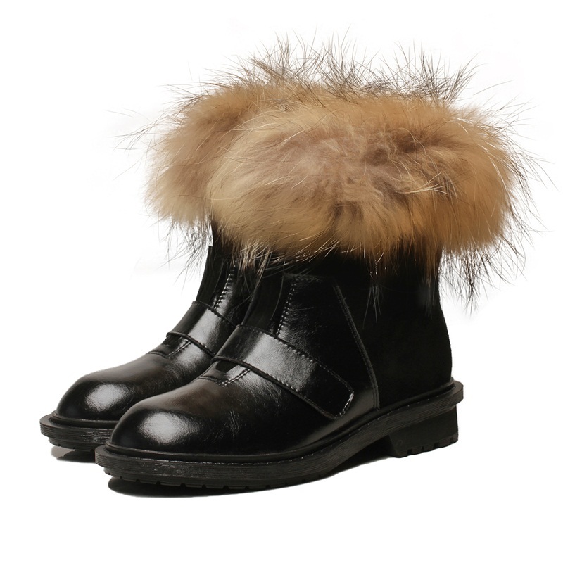 

2021 New Genuine Women Ankle Black Toe Thick Heels Warm Shoes Real Leather Woman Boots Size 39 C8fn