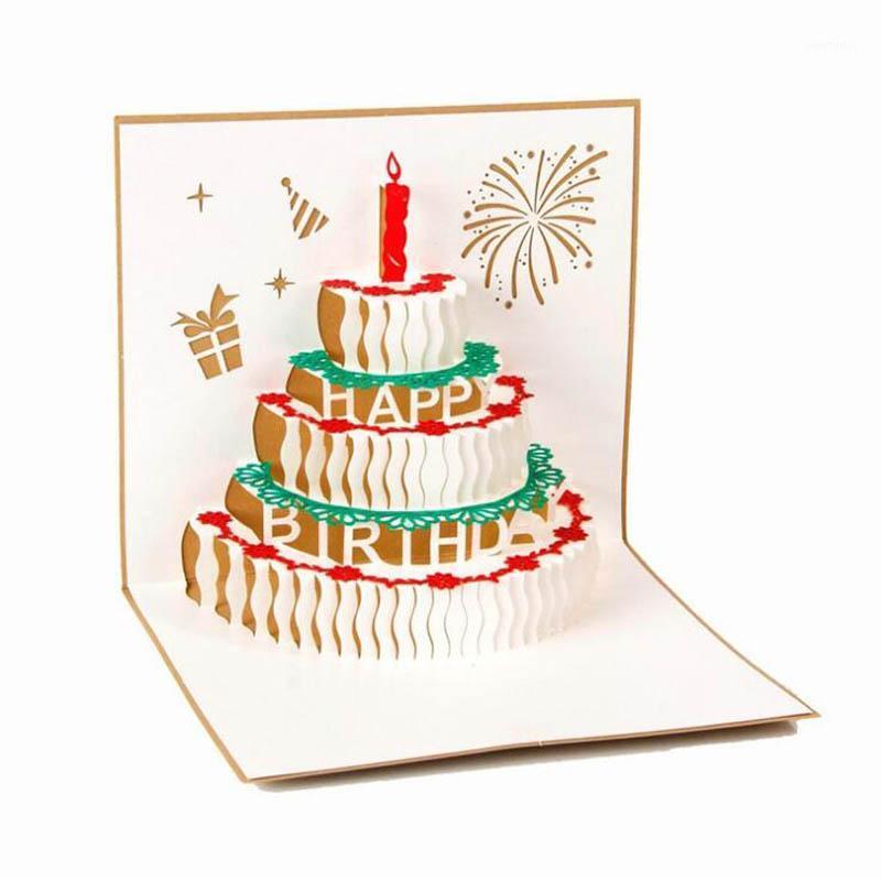 

Paper Sculpture Cut Invitation Card Birthday Cake Design Greeting Card Happy Birthday Kids Gift 6pcs Free Shipping1