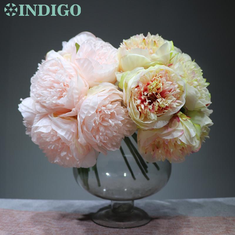 

50 Bundle=250pcs) Chinese Herbaceous Peony Bouquet Decorative Silk Flower Faux Wedding Party Free Flowers & Wreaths, 250pcs pink