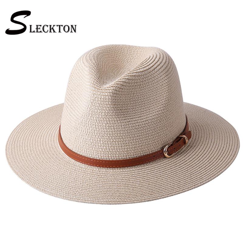 

SLCKETON 2021 Summer Sun Hat for Women and Men Fashion Straw Hat Beach Visors Caps Unisex Panama Fedoras Jazz Cap S1263, White