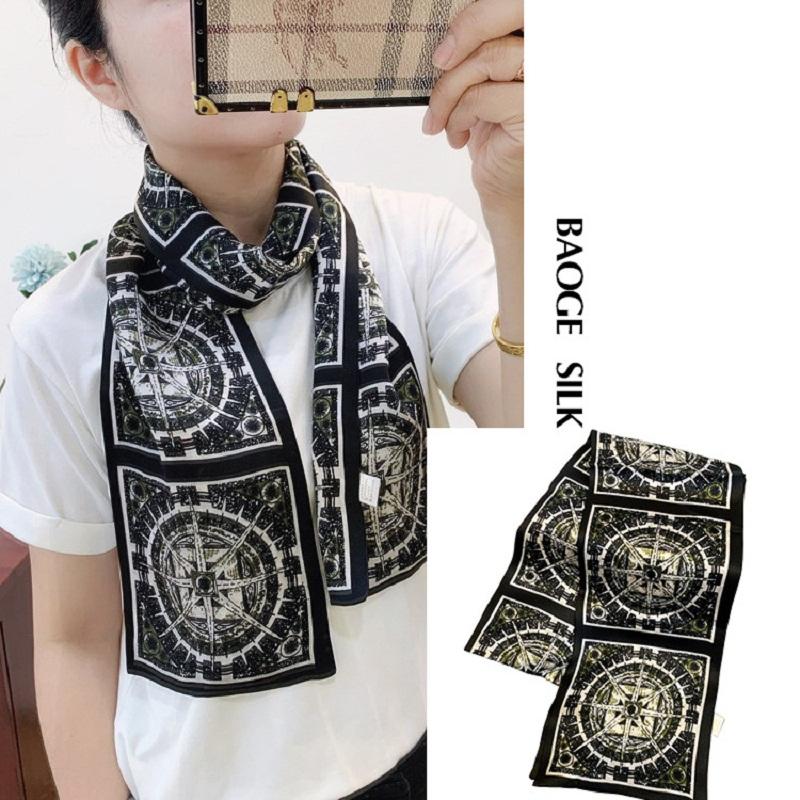 

Compass Strip Towel] Second Western Style Online Celebrity Celebrity Style Real Silk Plain Zou Satin Silk Scarves Fine Narrow N