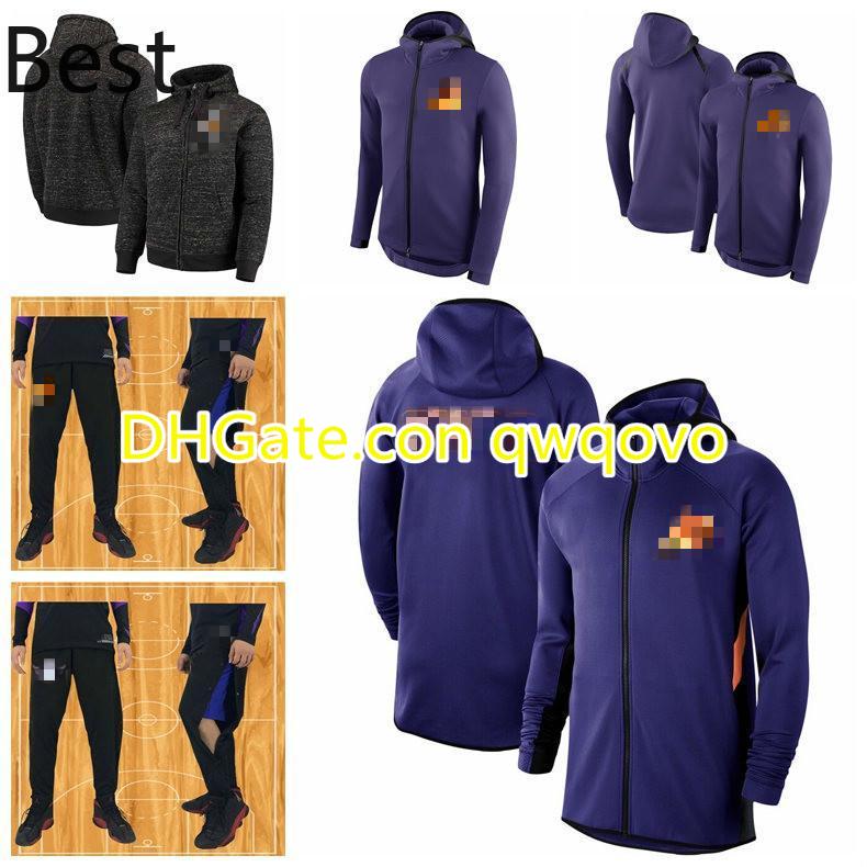 

Phoenix Suns Men Showtime Jersey Therma Flex Performance PHX Full-Zip Basketball Hoodie Purple, Black;red