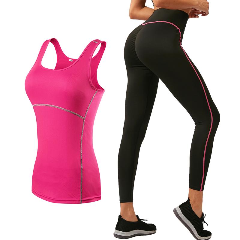 

2020 Sports Running Cropped Top +Leggings Set Women Fitness Suit Yoga Sets Gym Trainning Set Clothing workout fitness women yo, Red