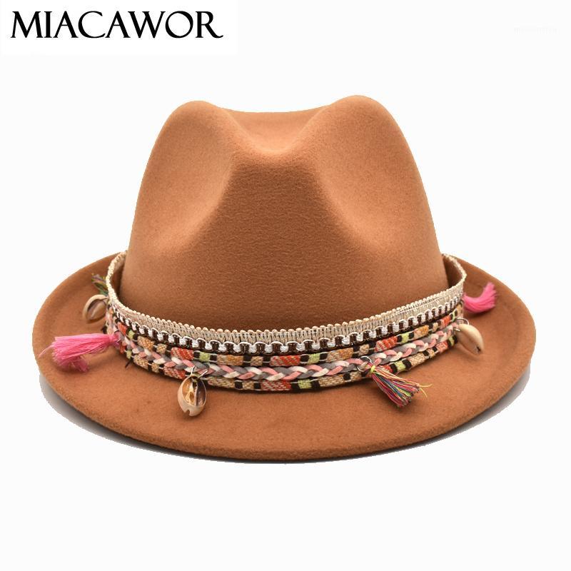 

MIACAWOR National Wind Men's Spring And Autumn Hat Jazz Hat Ladies Outdoor Travel Fedora Jazz Imitation Wool F451, Black