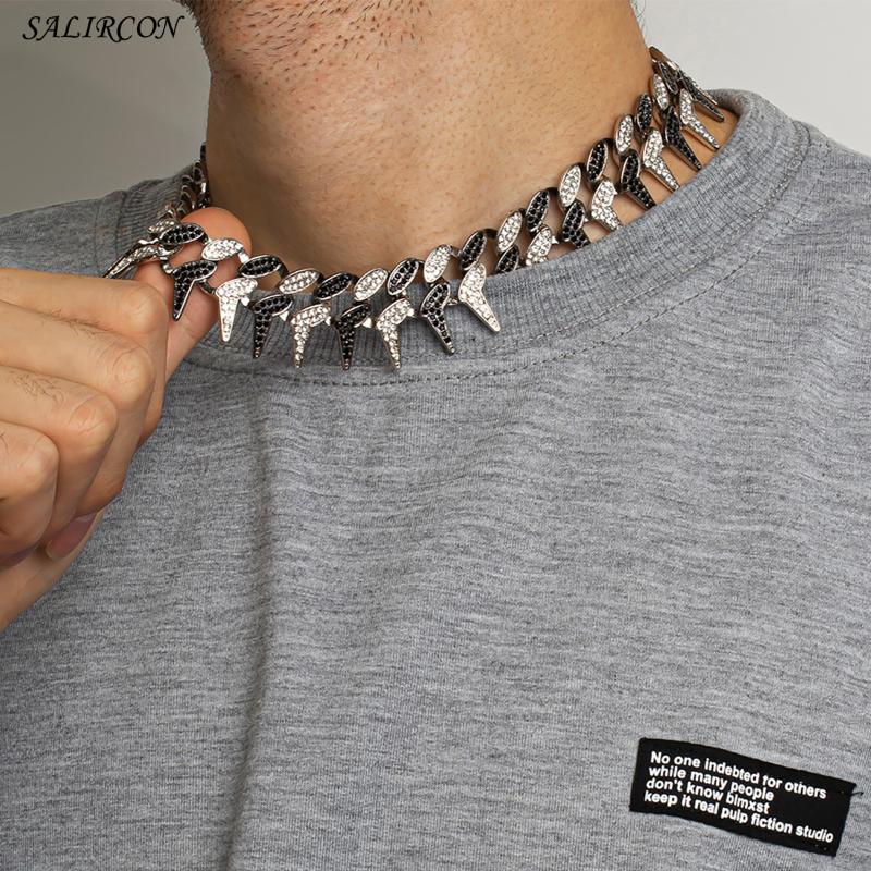

Chokers Salircon Goth Crystal Miami Cuban Chain Necklace For Men Women Punk Rhinestone Choker Vintage Jewelry Gift 2021 Trend