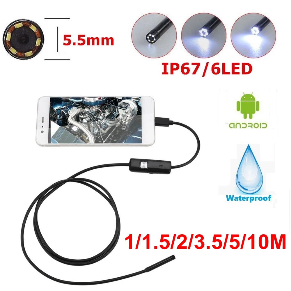 

5.5mm Endoscope USB Mini Camera Flexible IP67 Waterproof Micro USB Inspection Borescope Camera For Android 6 LED Adjustable