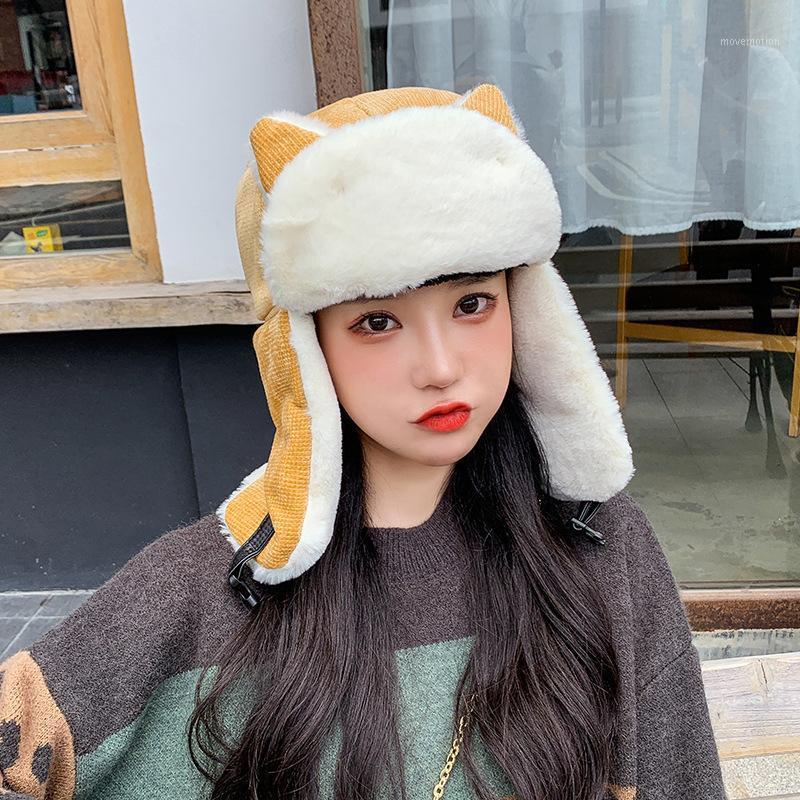 

Women Warm Earmuffs Thicken Ear-flapped Hat Winter Cold-proof Warm Cotton Hat Cat Ears Cap 2020 Winter Russian1, Black